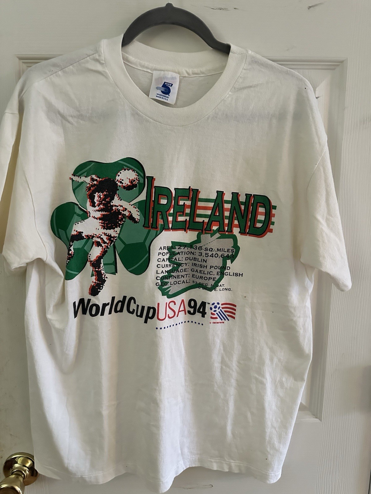 Hanes High 5 Sportswear Ireland World Cup USA 94 Soccer Shirt Men’s Large White