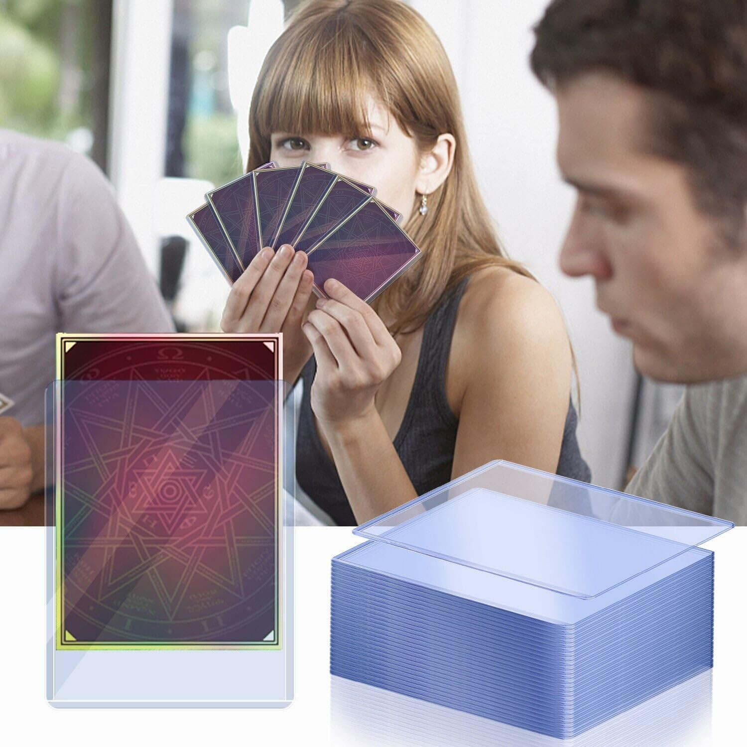(1000 PCS Toploader+1000 PCS Penny Sleeves) Premium Hard Plastic Card Protectors