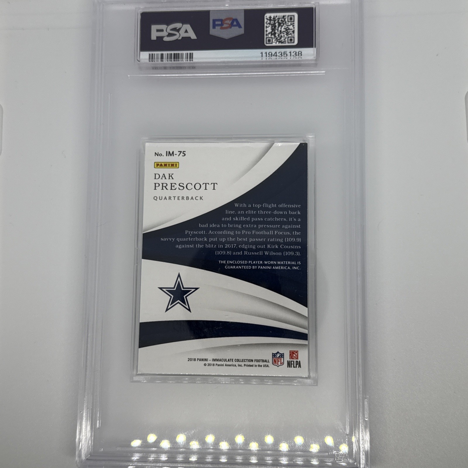 2018 Panini Immaculate Collection Dak Prescott Shields 1/1 PSA 9 Player Worn