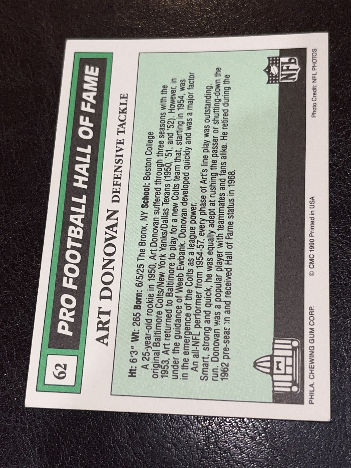 Art Donovan Autographed Signed 1990 Swell Pro Football Hall Of Fame Card #62