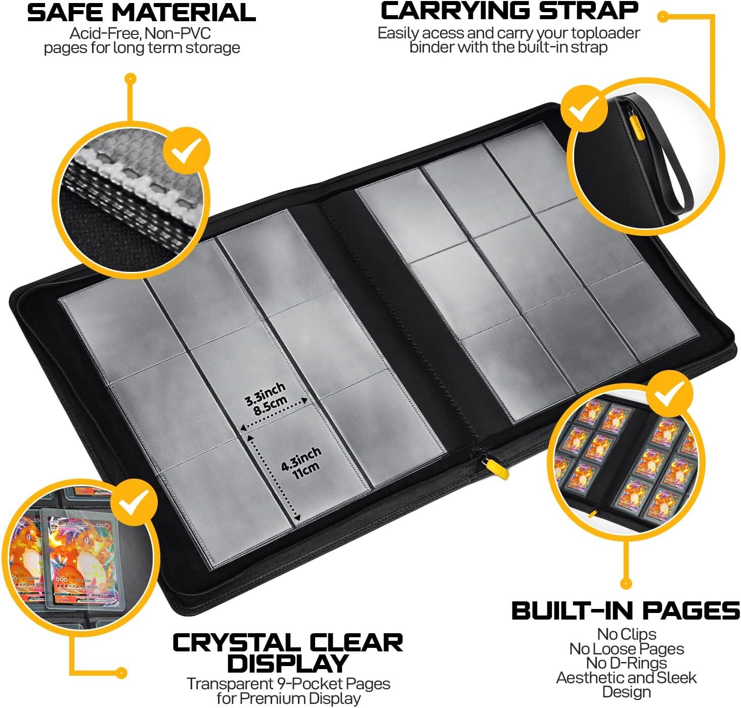 X Pro Toploader Binder Large Capacity Holds 252 Trading Cards With 20 Toploaders