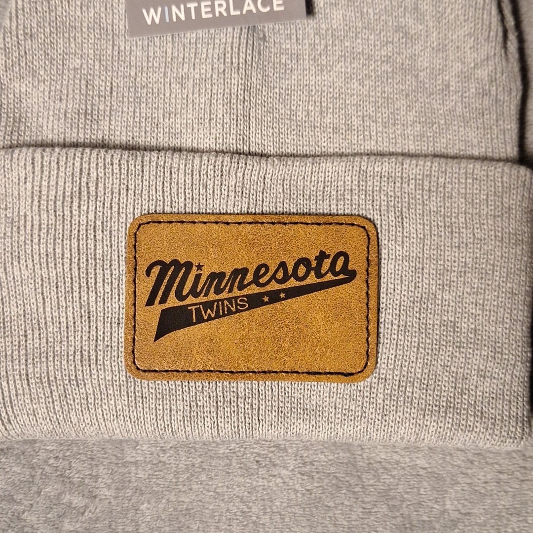 Minnesota Twins Leather Rectangle Patch Gray Beanie Cap MLB