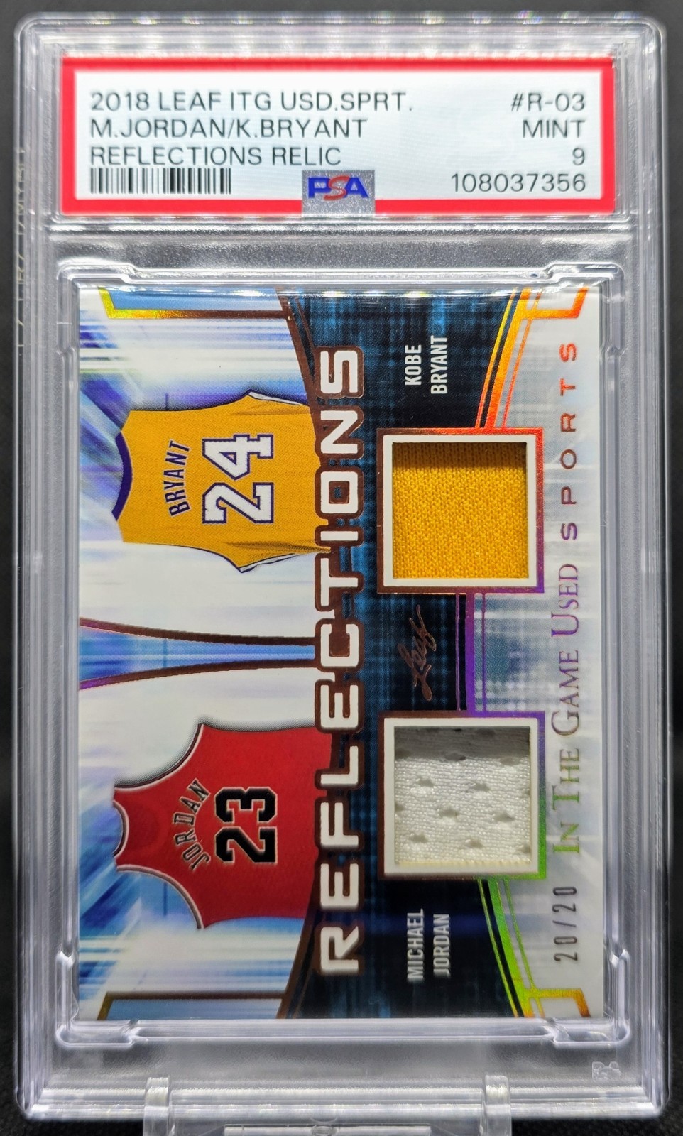 2018 Leaf Reflections IN THE GAME USED /20 MICHAEL JORDAN KOBE BRYANT #R03 PSA 9