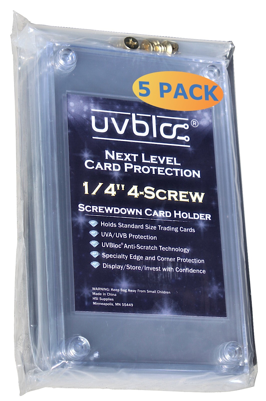 UVBLOC Baseball Card Holder Cases (5 Pack) Protectors Hard Plastic Screw Down