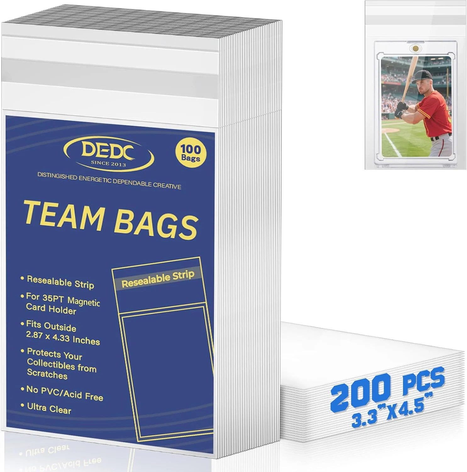DEDC 200Pcs Trading Cards Team Bags for One Touch Magnetic Card Holder, Team Set