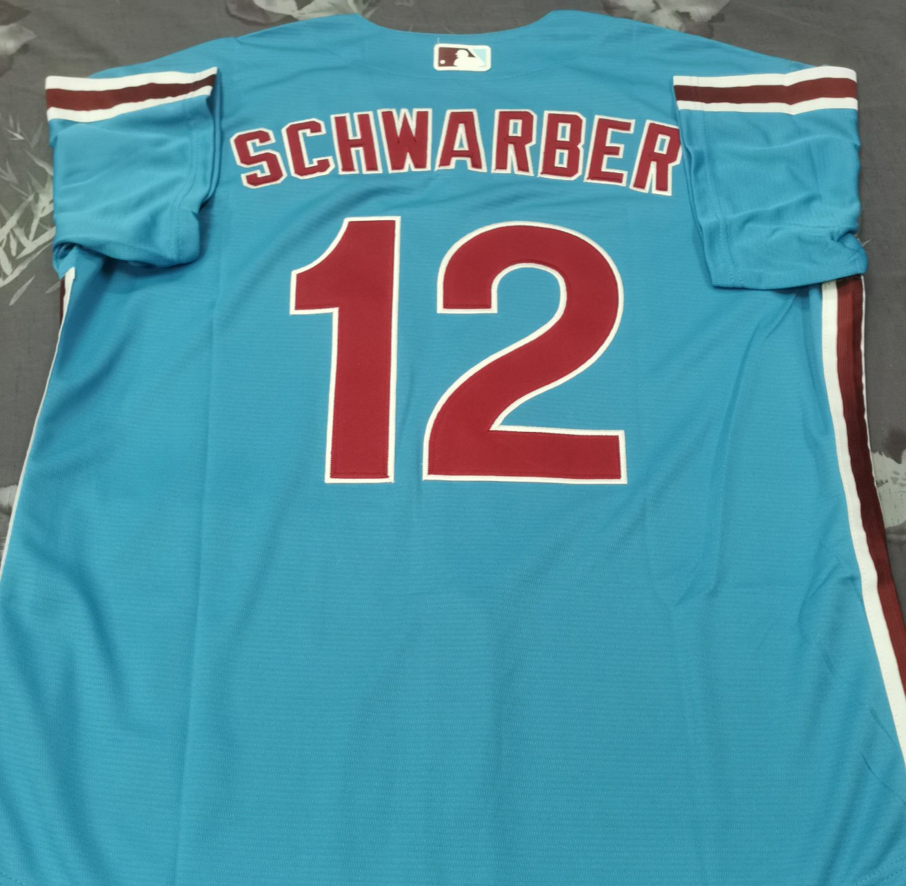 Kyle Schwarber #12 Phillies Throwback Light Blue Sewn Stitched Jersey.