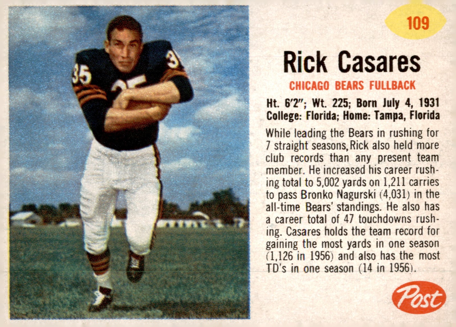 1962 Post Cereal #109 Rick Casares