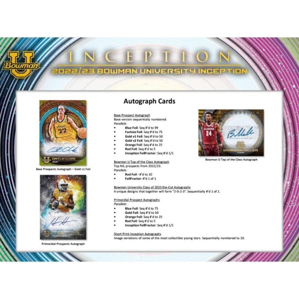 2022-23 Bowman University Inception Multi-Sport Hobby Box (1 Pack/7 Cards: 2 Aut