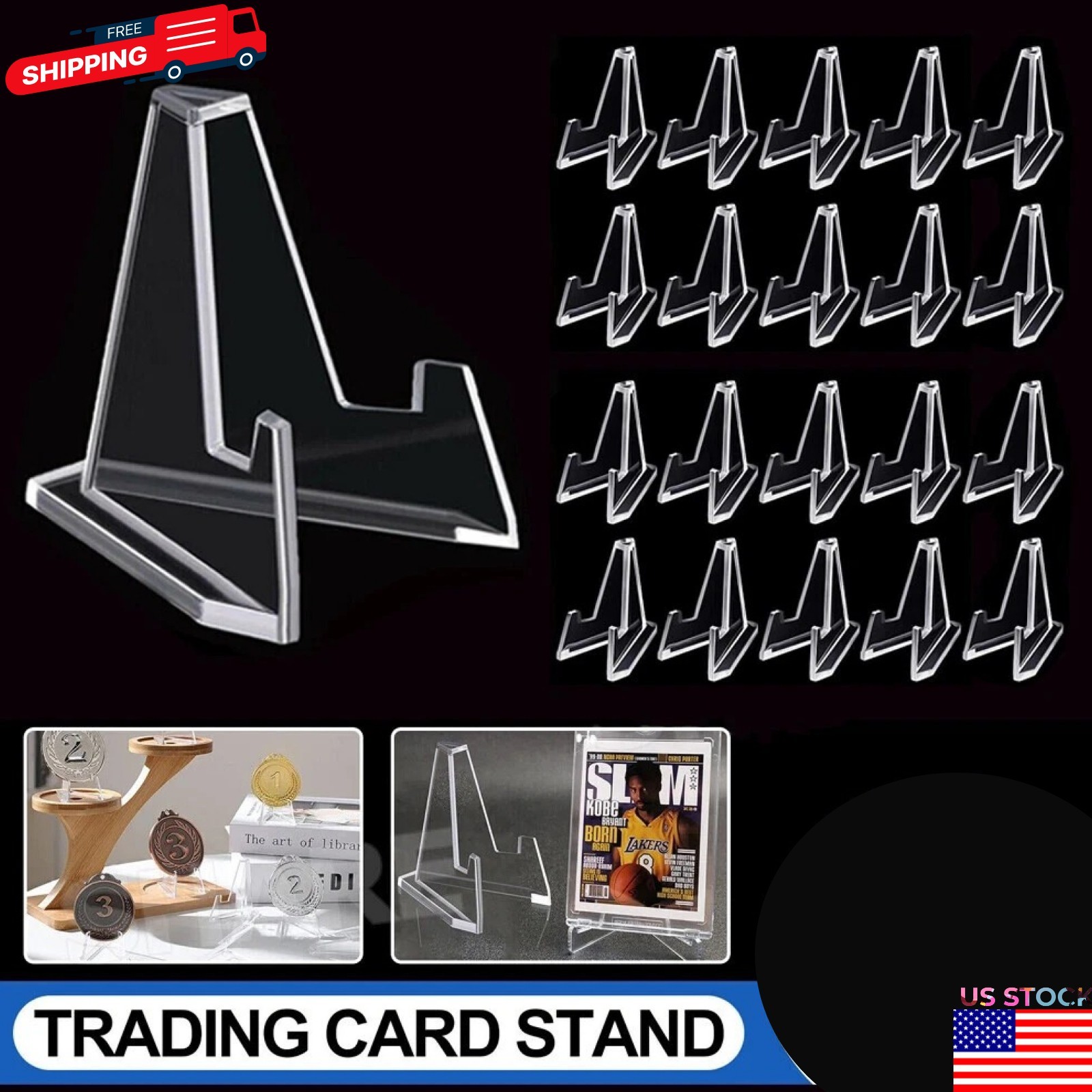 50X Clear Acrylic Trading Card Stand for Coins Sports Cards Display Holder USA