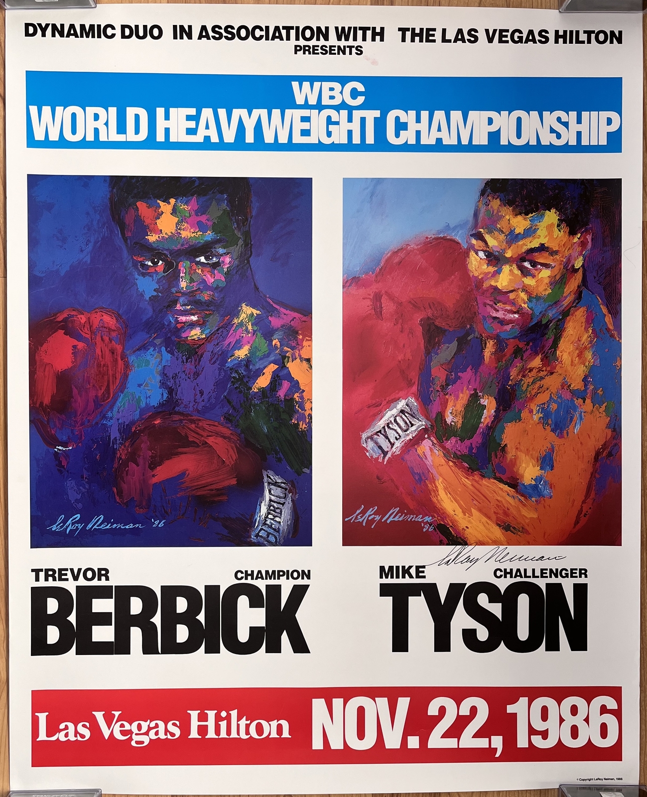 Leroy Neiman Signed 1986 Trevor Berbick vs Mike Tyson Boxing Poster