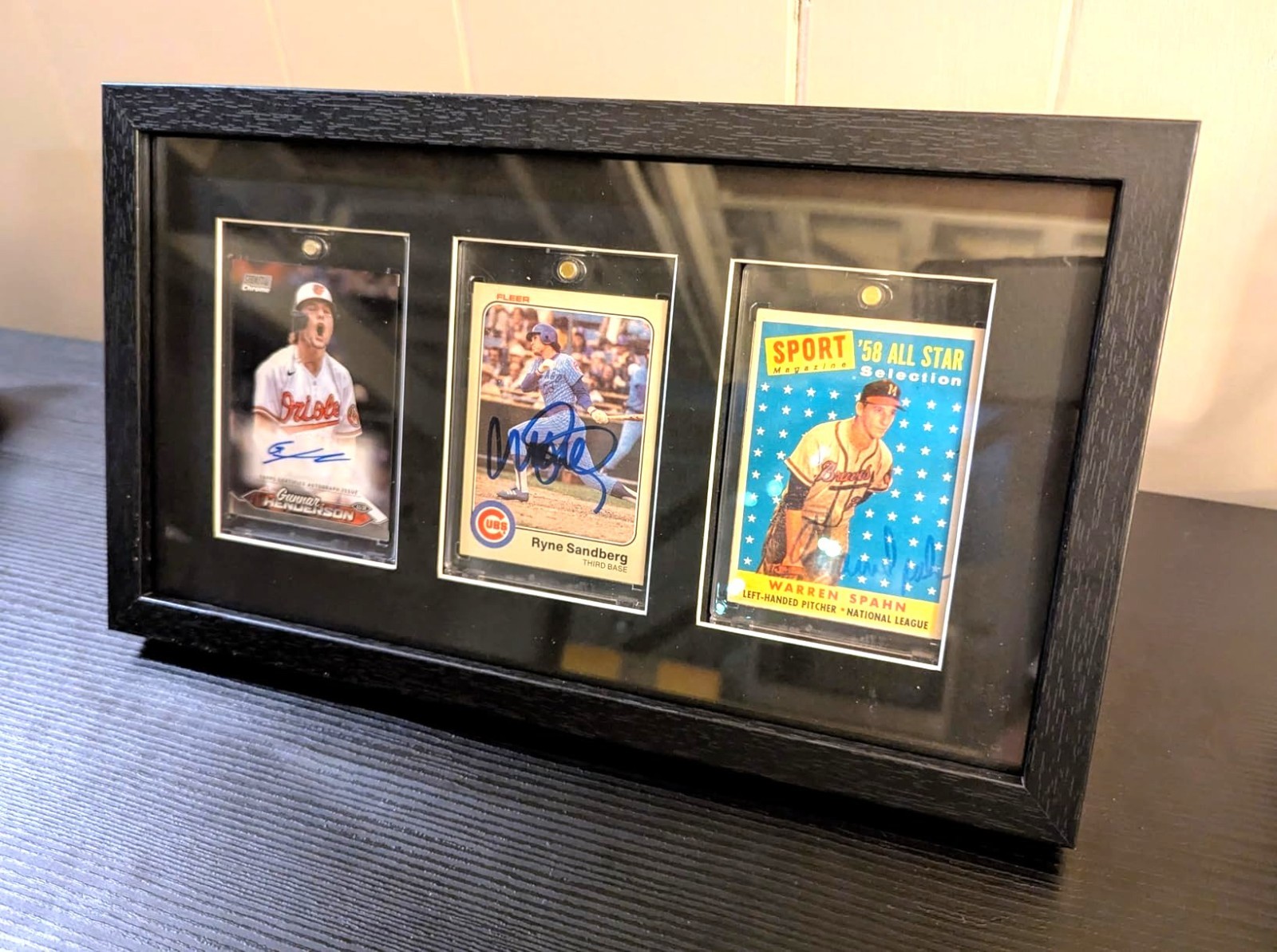 Trading Card Display Case 3 Wall & Tabletop Sport Football Baseball Wood Frame