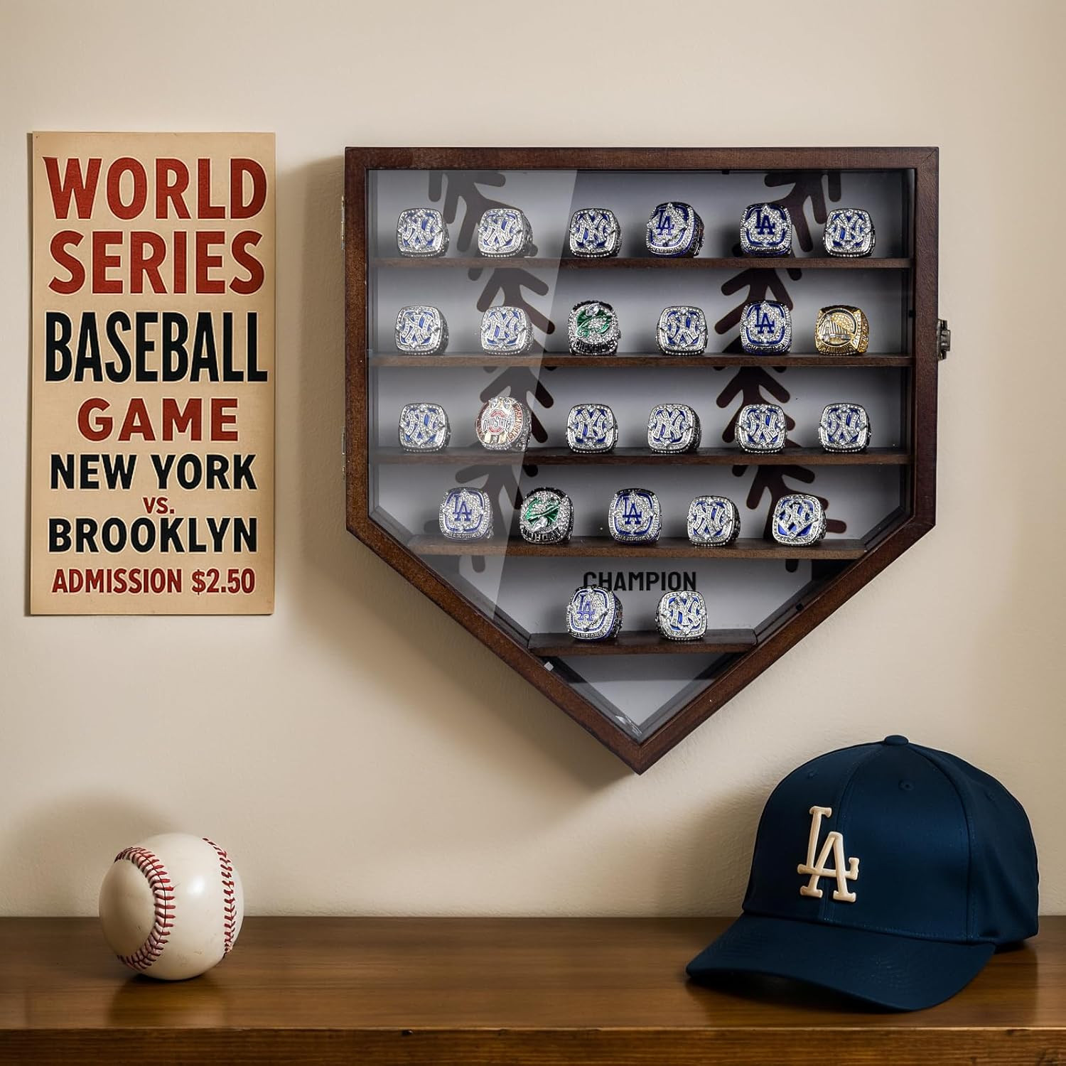 Championship Ring Display Case Display 25Pcs Rings,Baseball Ring Display Case wi