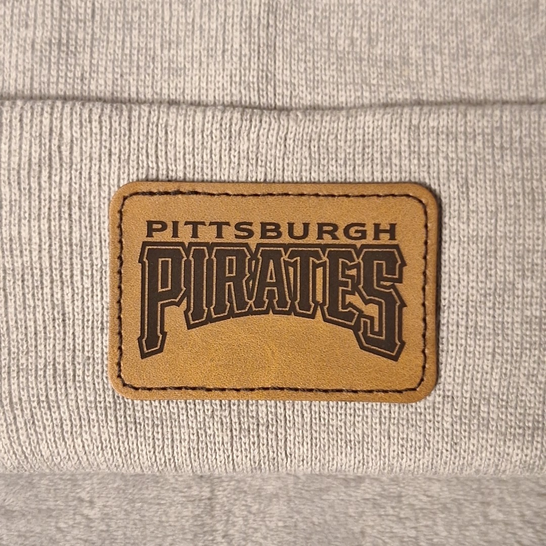Pittsburgh Pirates Leather Rectangle Patch Gray Beanie Cap MLB