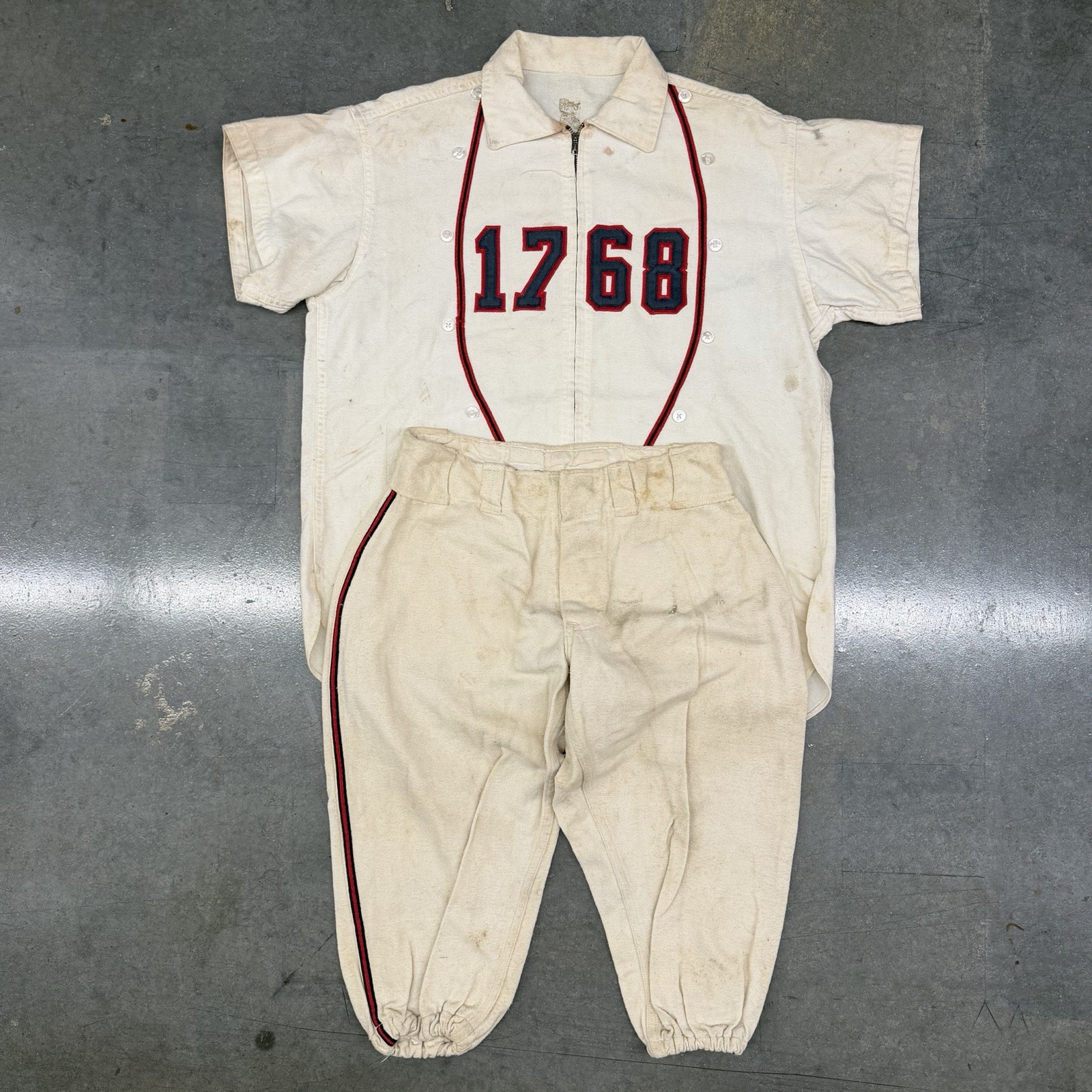 Vintage 50s Rawlings Wool Flannel Baseball Uniform Set Zipper Jersey Sz 40 1768