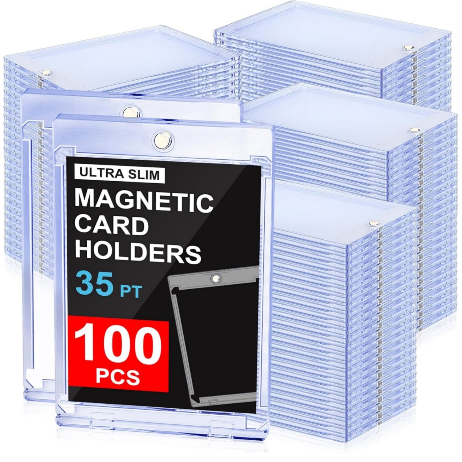 100-Pack Magnetic Trading Sports Card Holders 35pt One-Touch Hard UV Protection