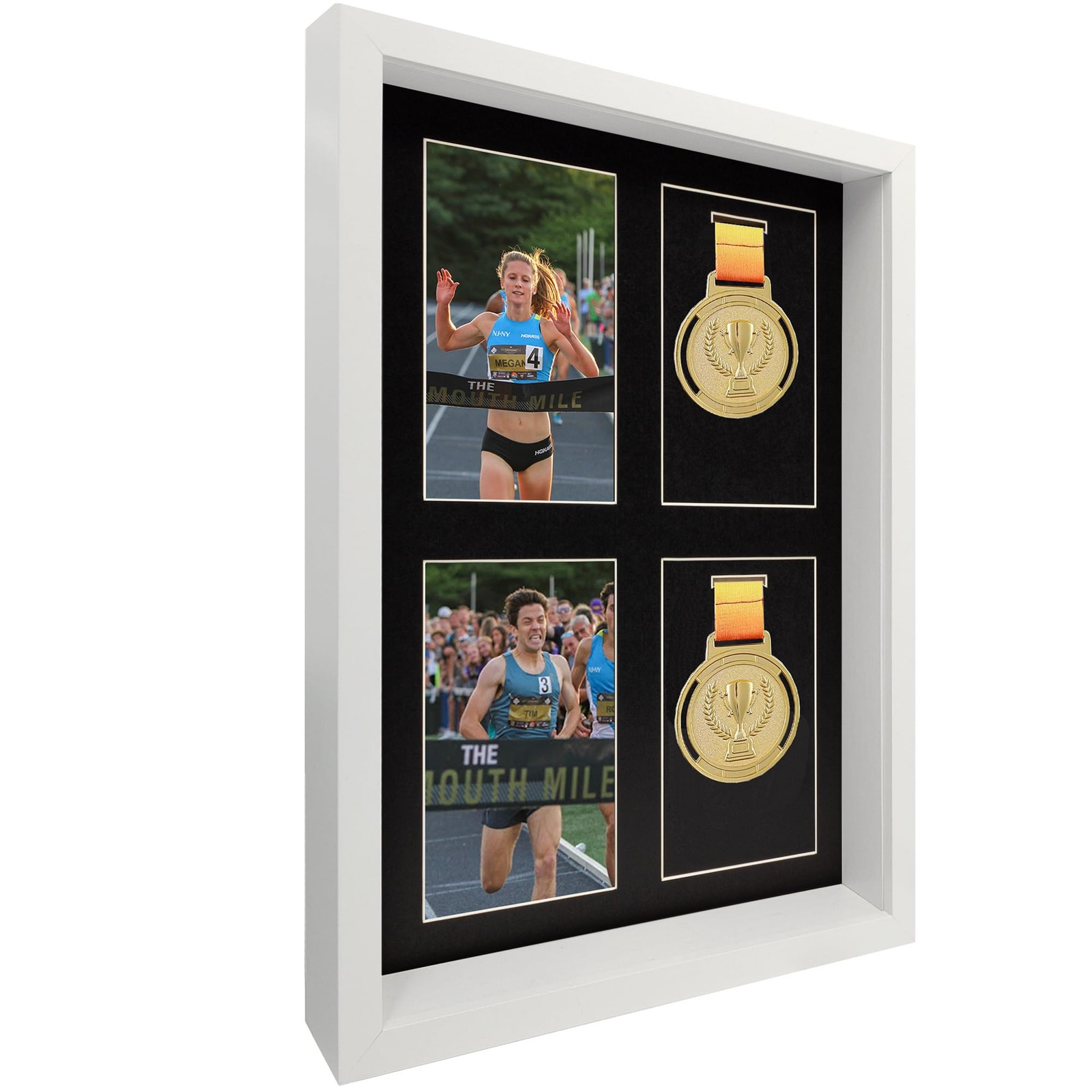 Shadow Display (4 Medals) – Wall-Mounted, Tempered Glass, Wood Frame – Marath…
