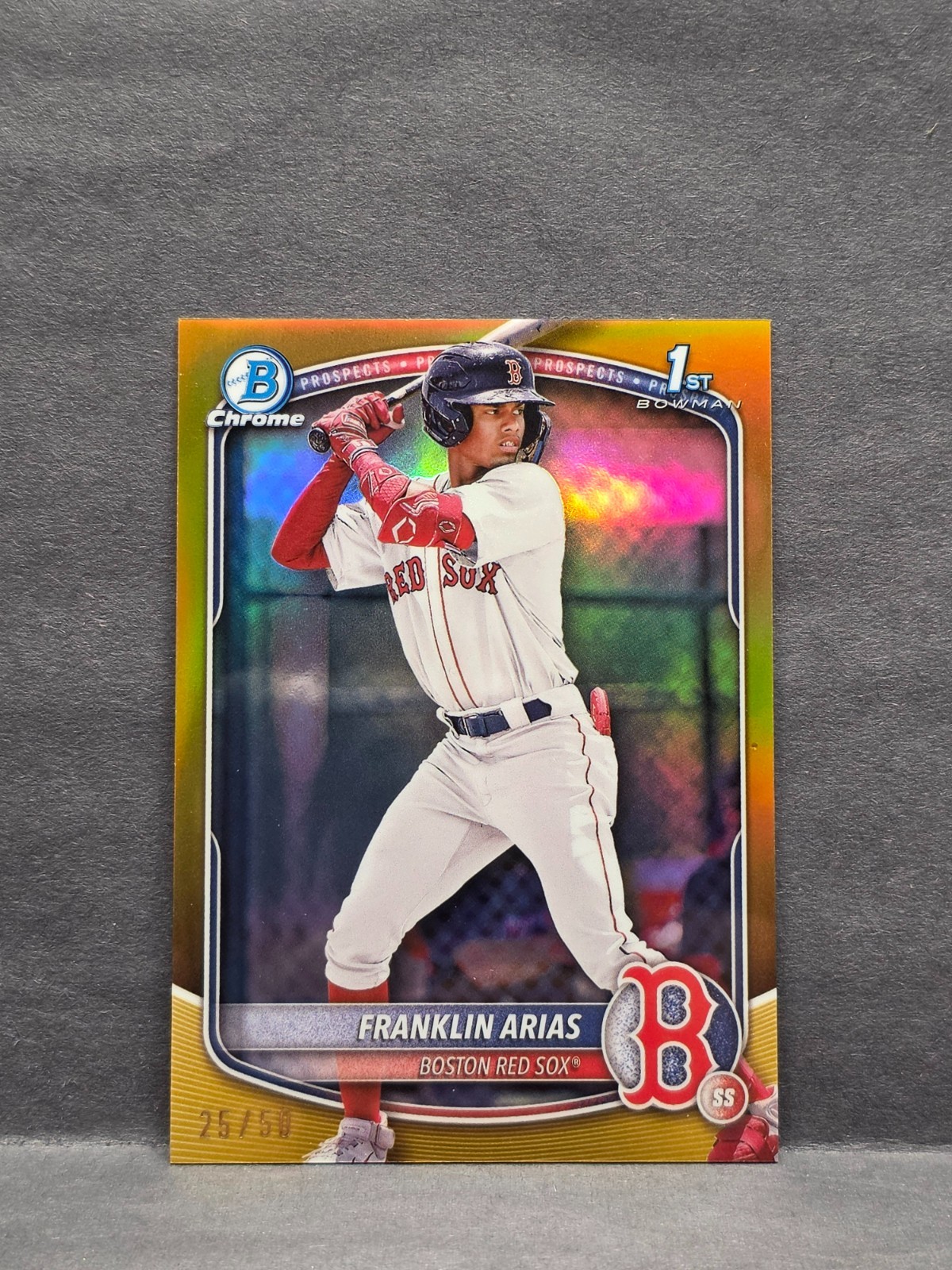 FRANKLIN ARIAS – 2025 Bowman Chrome True Gold 1st Refractor /50 #BCP-67 Red Sox