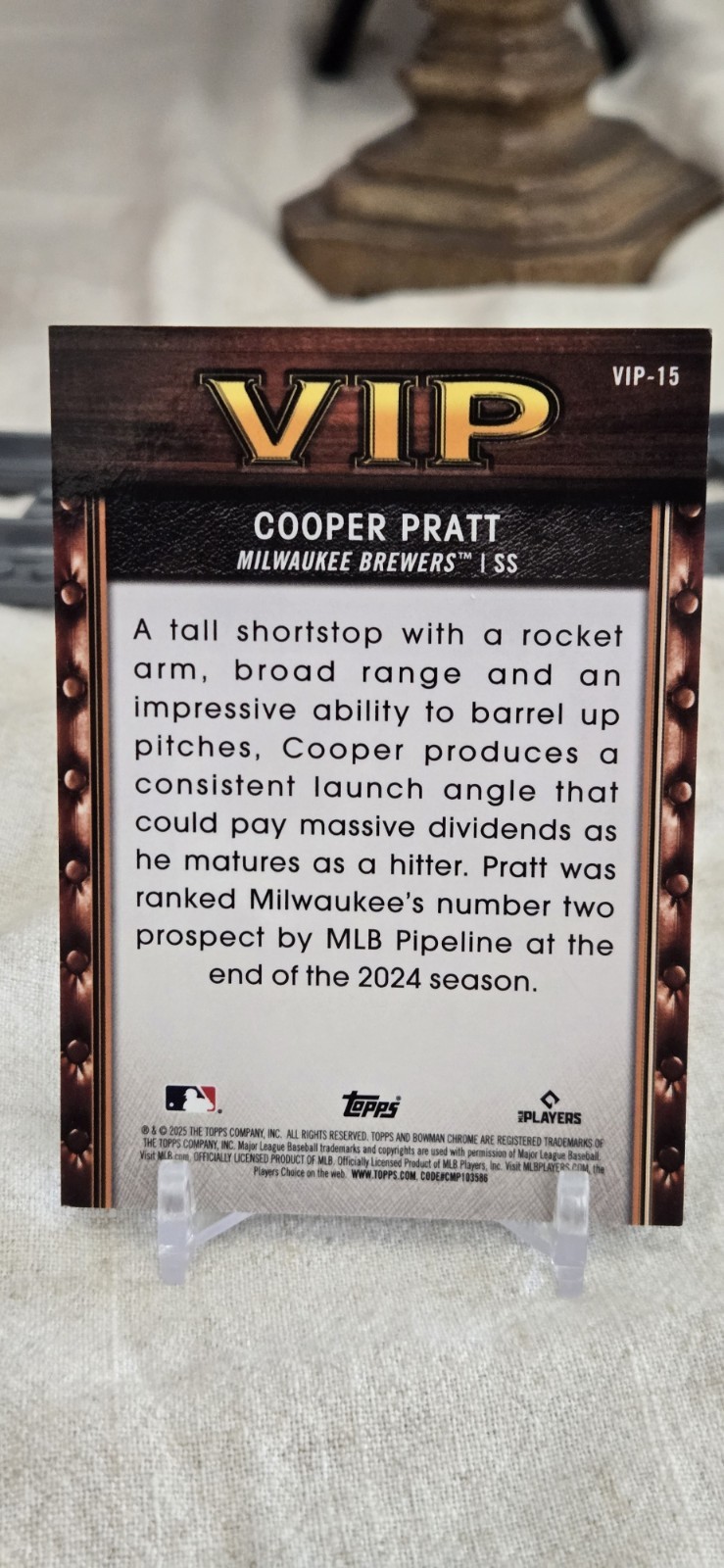 2025 Bowman Chrome Cooper Pratt Blue Mojo VIP /150 VIP-15 Brewers