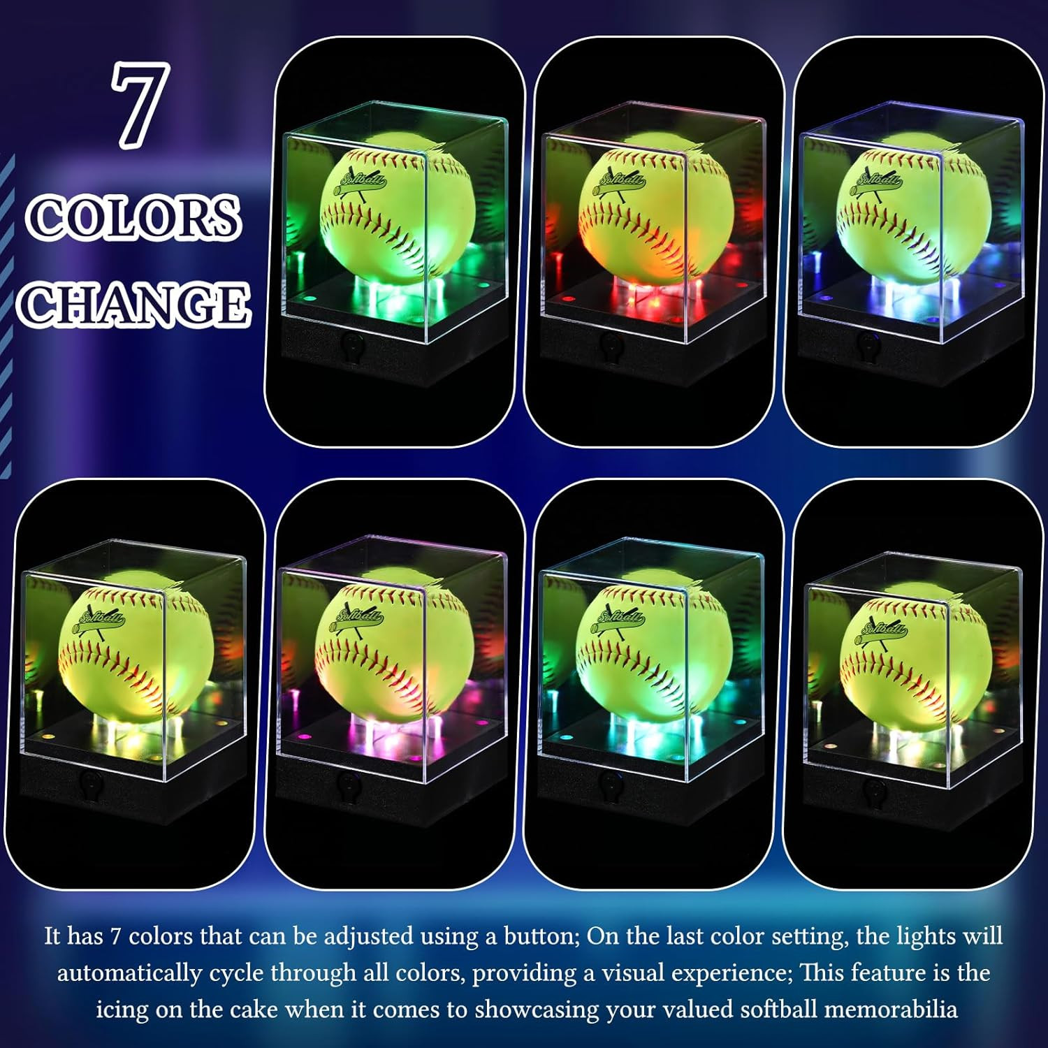 1 Pcs Softball Display Case with LED Light, Acrylic Light up Softball Display Ca