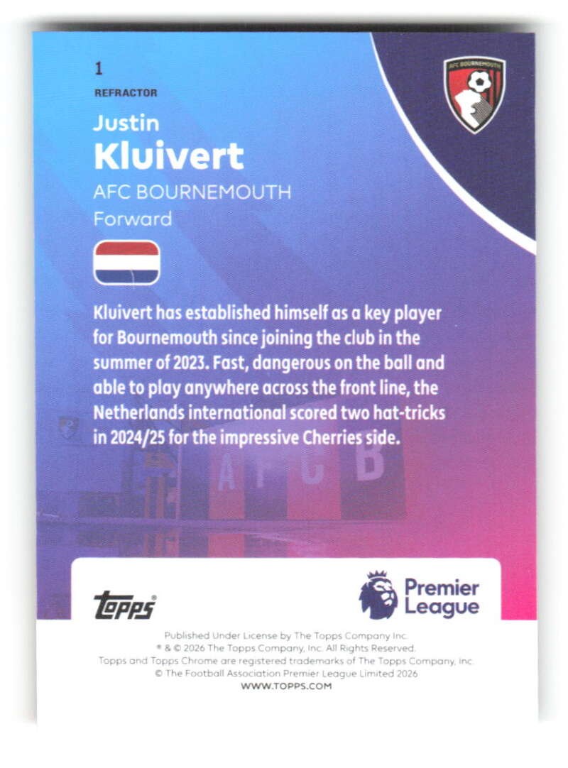 2025-26 Topps Chrome Premier League Refractor #1 Justin Kluivert