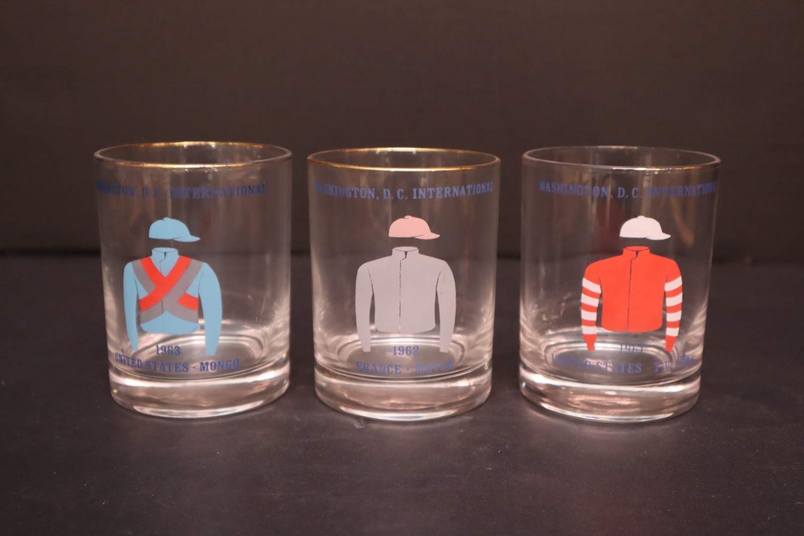 Washington D.C. International Horse Racing Glass Jockey Tumblers Glass 1961-1963