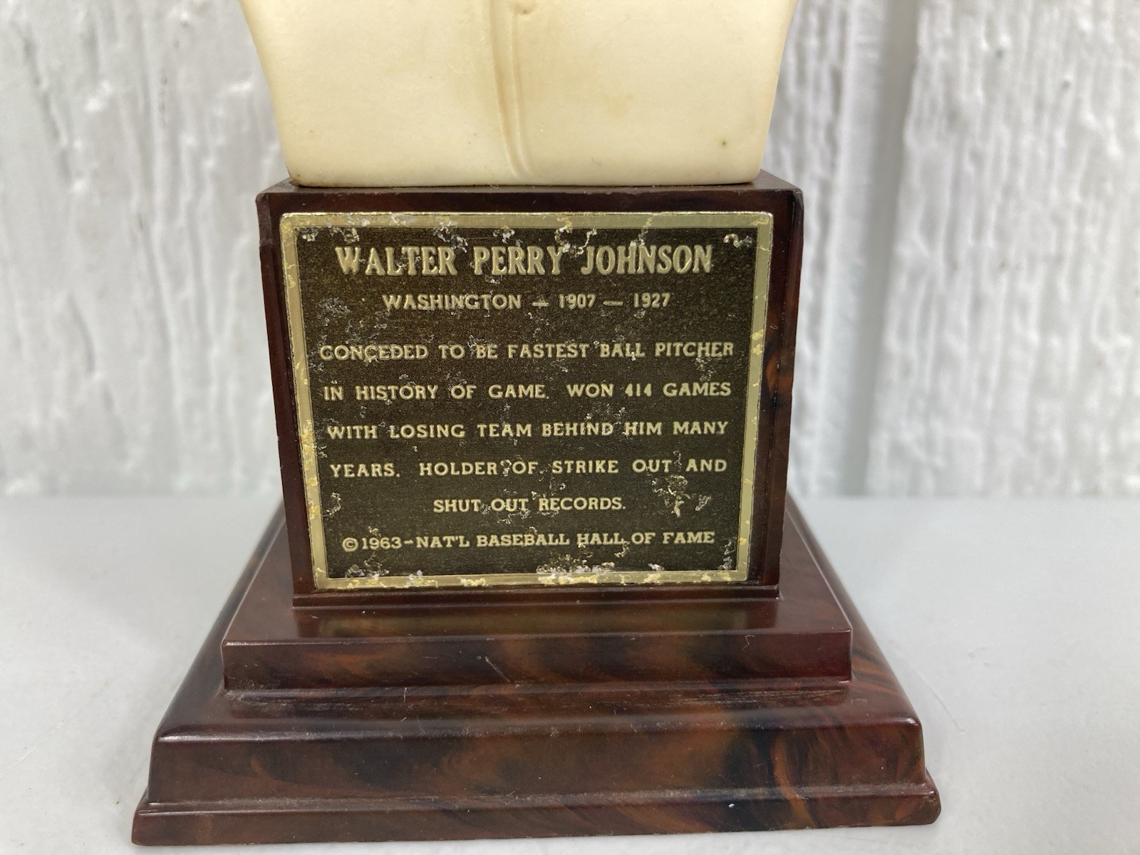 Walter Johnson National Baseball Hall Of Fame 1963 Bust Senators