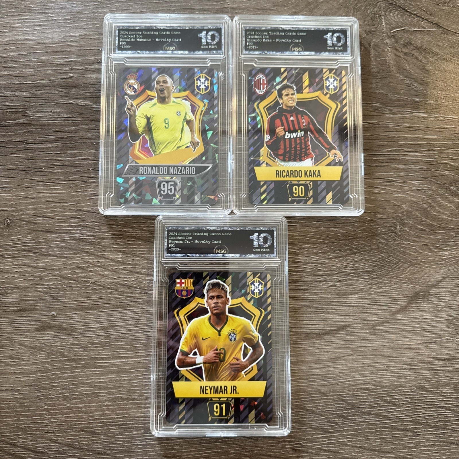 Ronaldo Nazario, Ricardo Kaka & Neymar Jr. 2024 Soccer TCG Graded 10