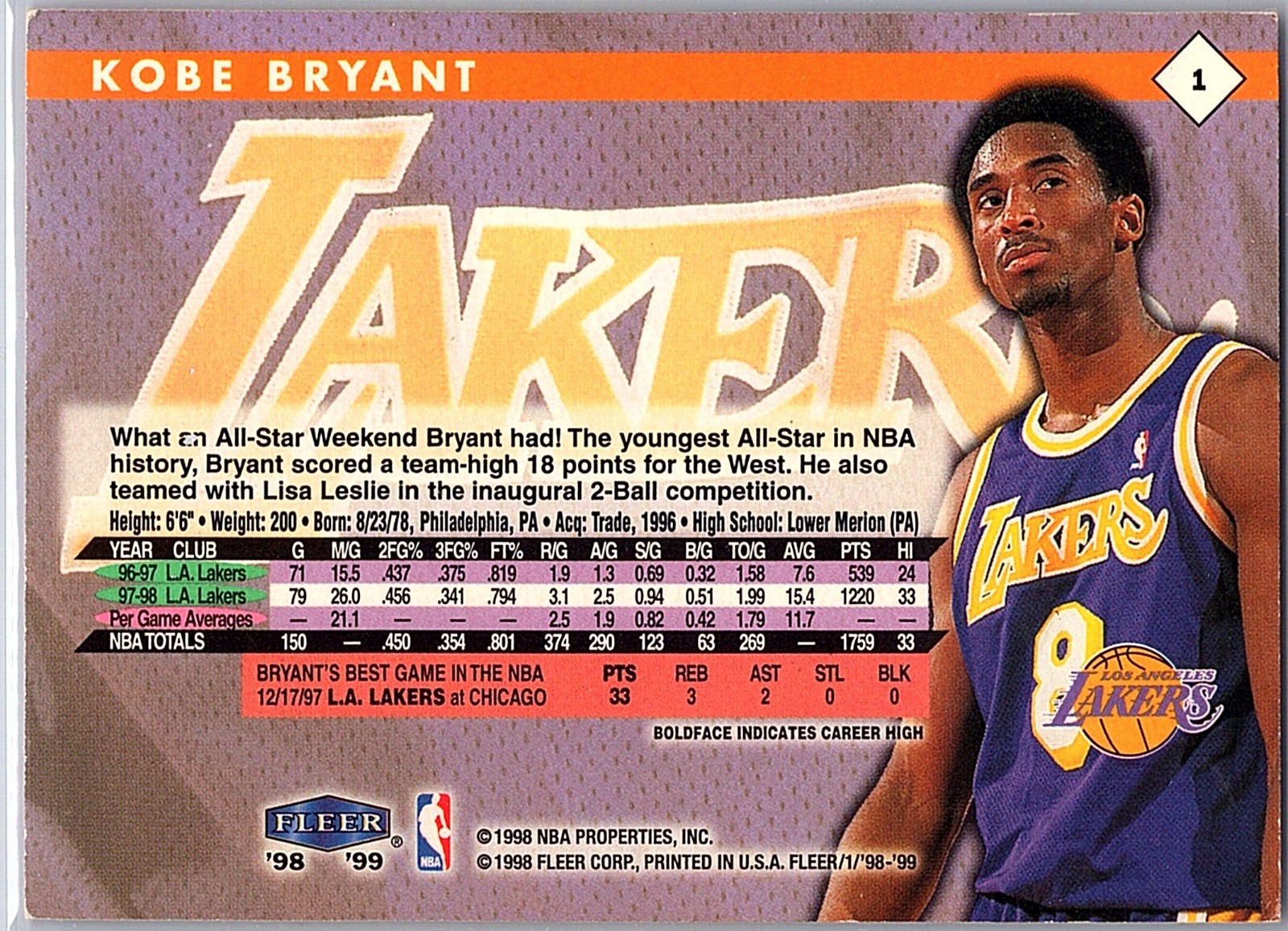1998-99 Fleer Tradition – Kobe Bryant #1 Michael Jordan