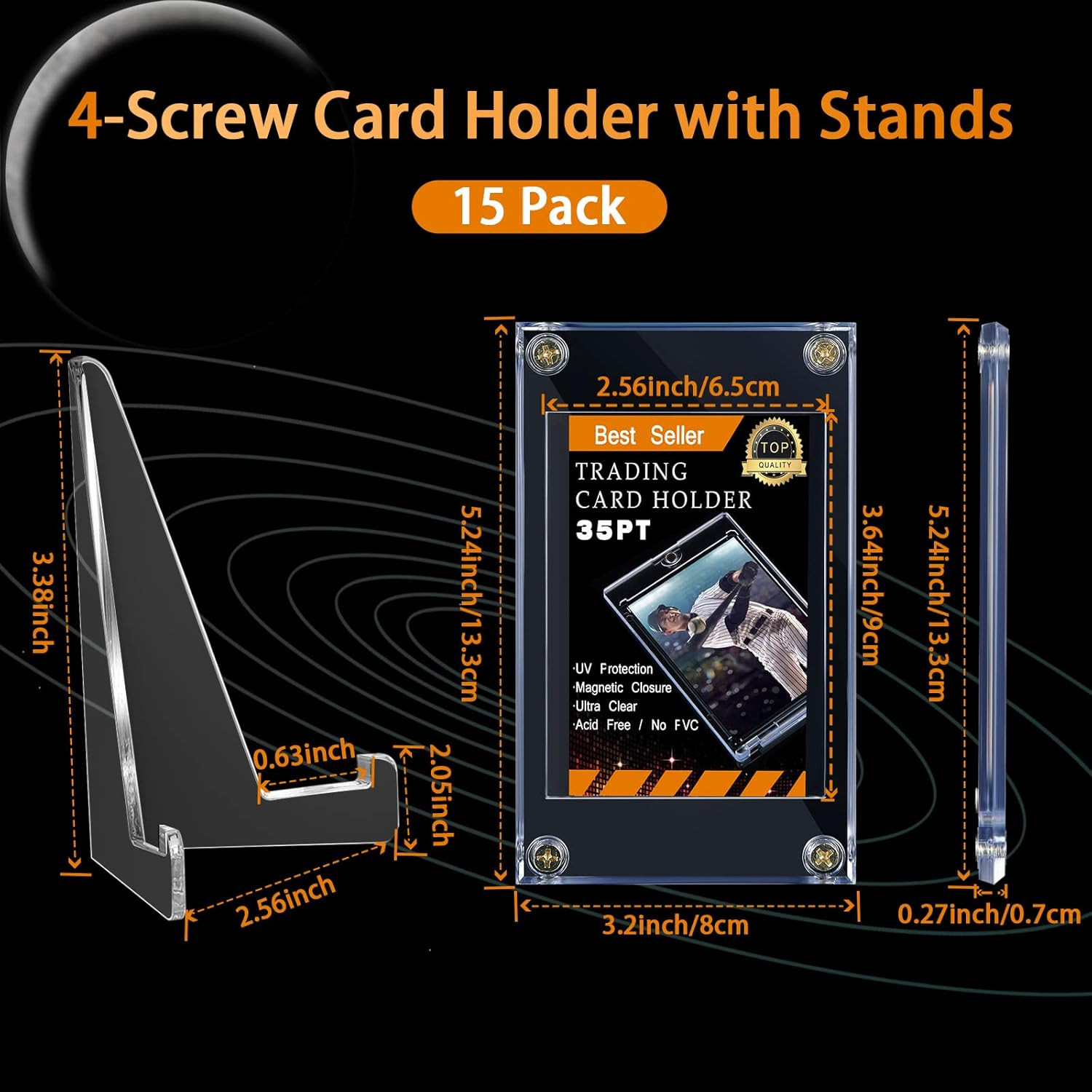 30 Pcs Screw Trading Card Protector with Display Stands Acrylic 35 PT Baseball C