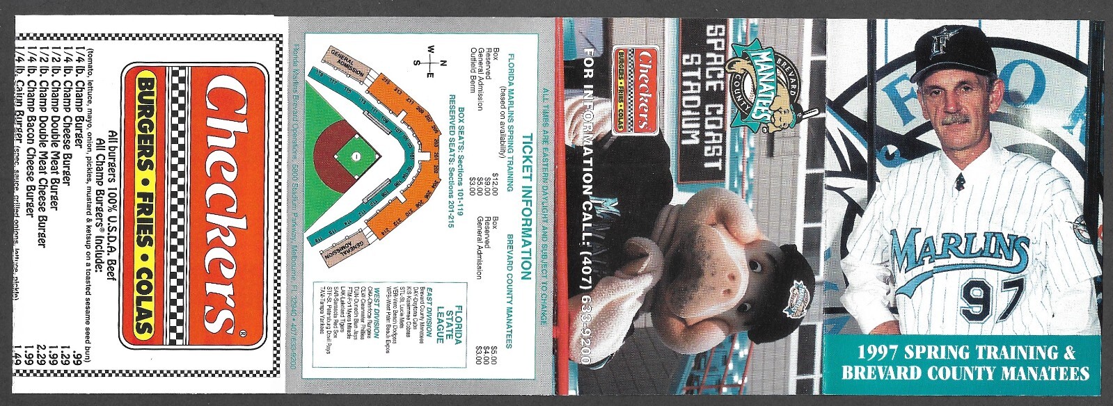 1997 MARLINS Spring & BREVARD MANATEES Regular Season POCKET SCHEDULE NM-MINT