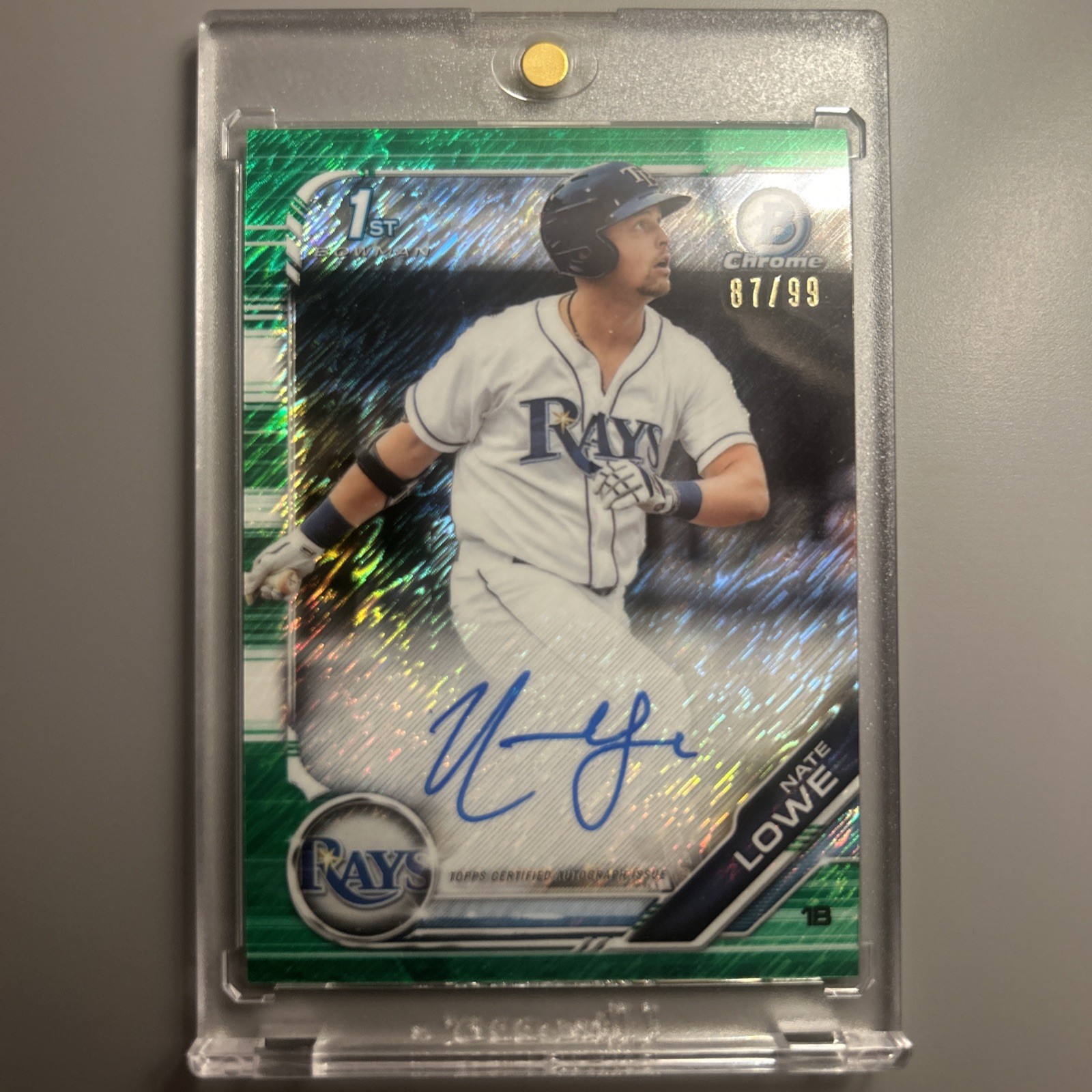 2019 Bowman Chrome Prospect Green Refractor /99 Nate Lowe #CPA-NL Rookie Auto RC