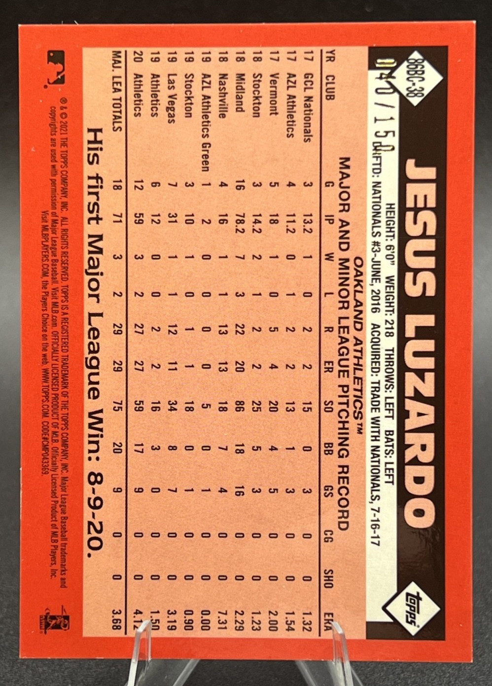 2021 Topps Silver Pack 1986 Chrome Baseball Blue /150 Jesus Luzardo #86BC-38 8d4