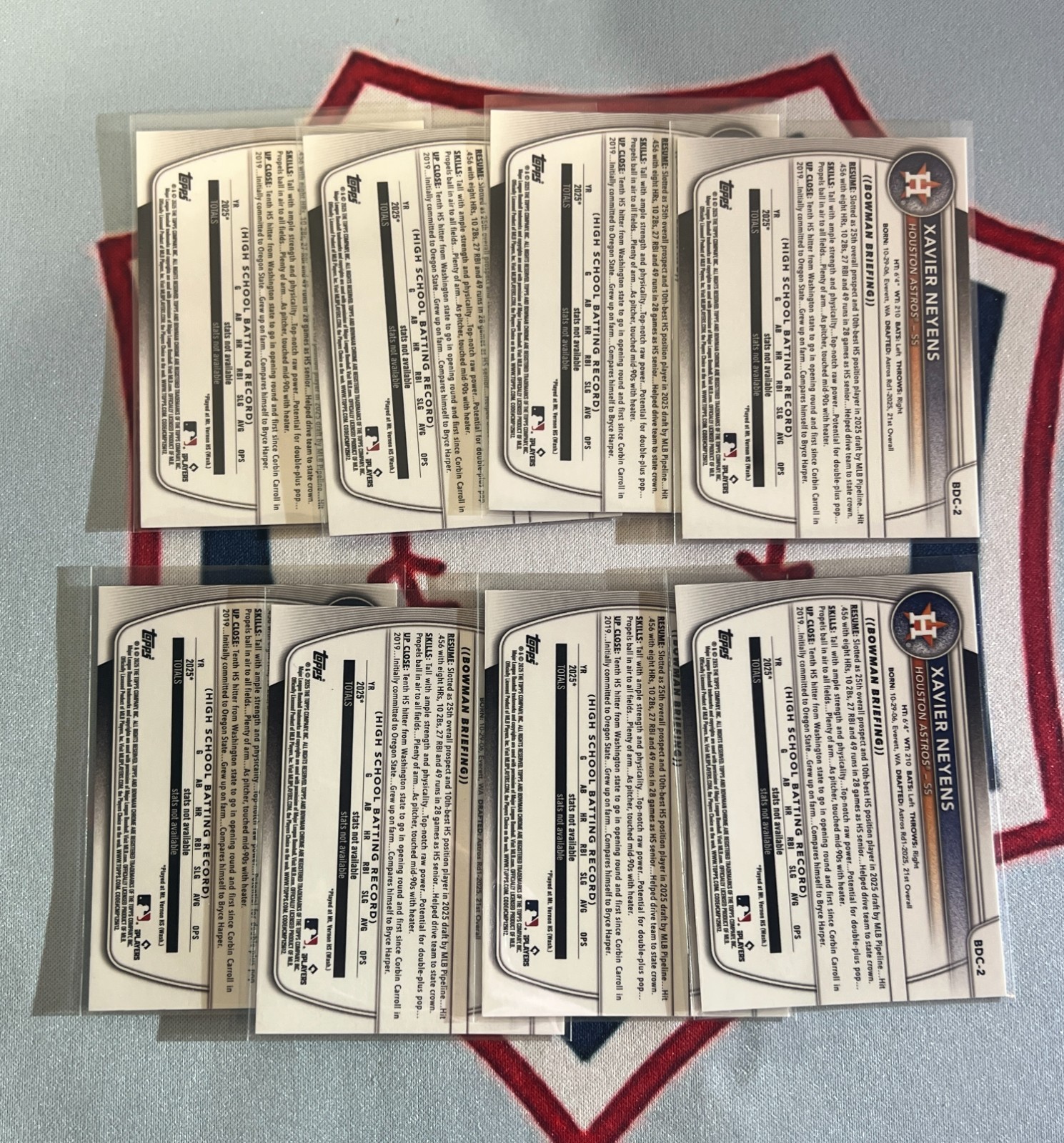 2025 Bowman Draft Chrome BDC-2 Xavier Neyens 1st Lot of 8 Astros