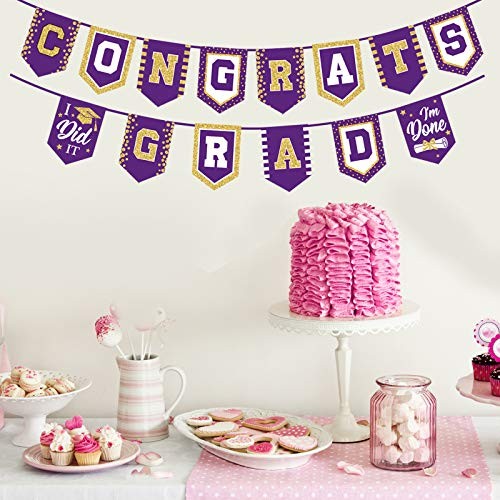 2025 Graduation Banner – No DIY Required Graduation Party Supplies Purple