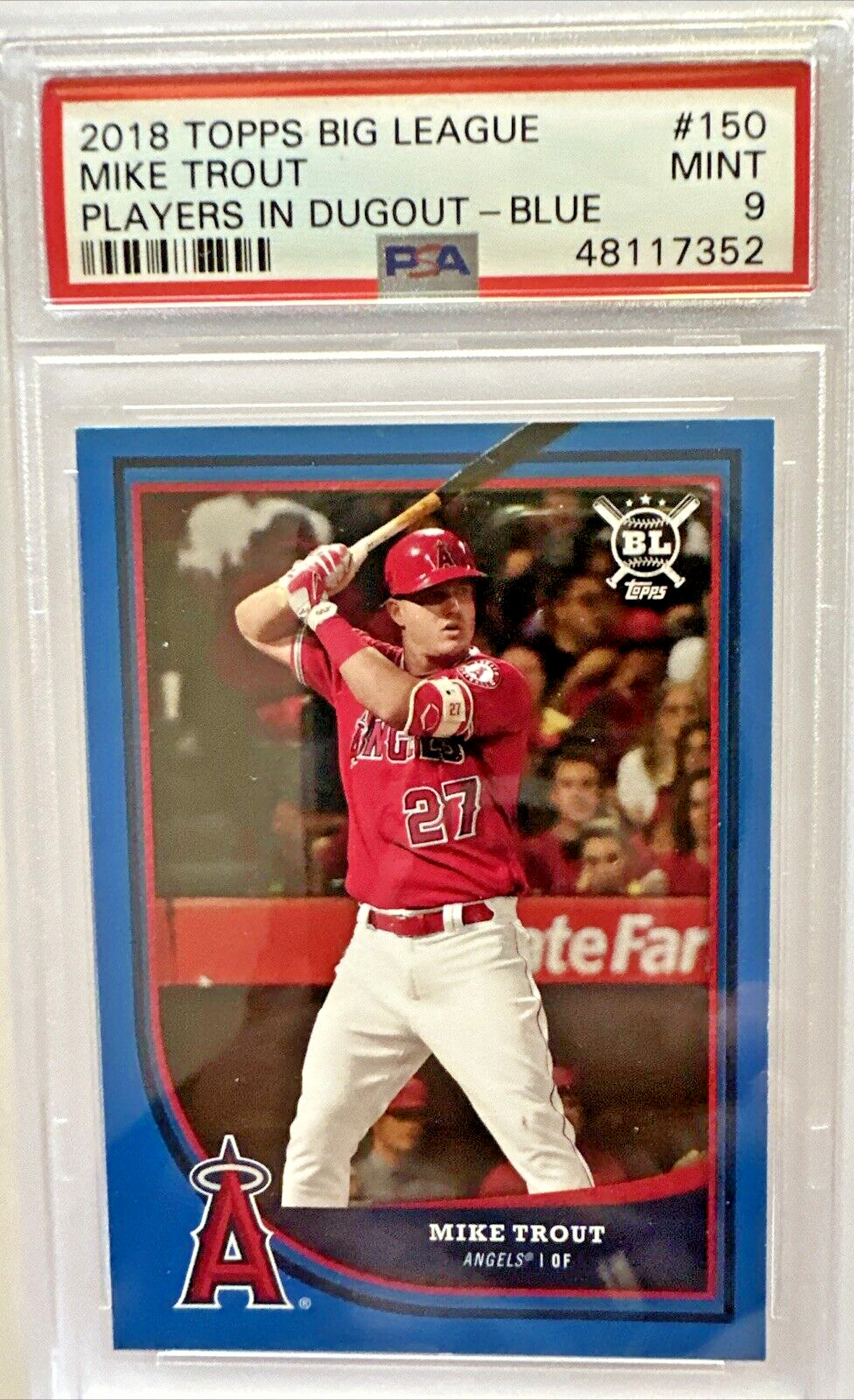 2018 Topps Big League Mike Trout Players in Dug Blue # 150 – PSA 9 Mint POP 3💥⚾