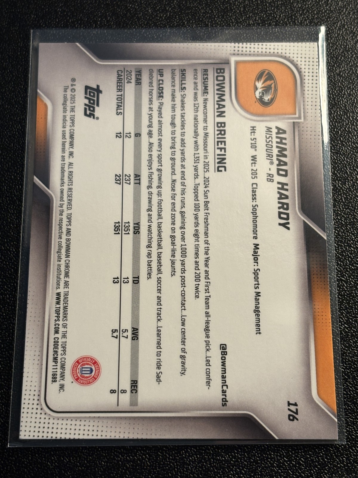 Ahmad Hardy Yellow Refractor #/350 2025 Bowman University U Chrome #176