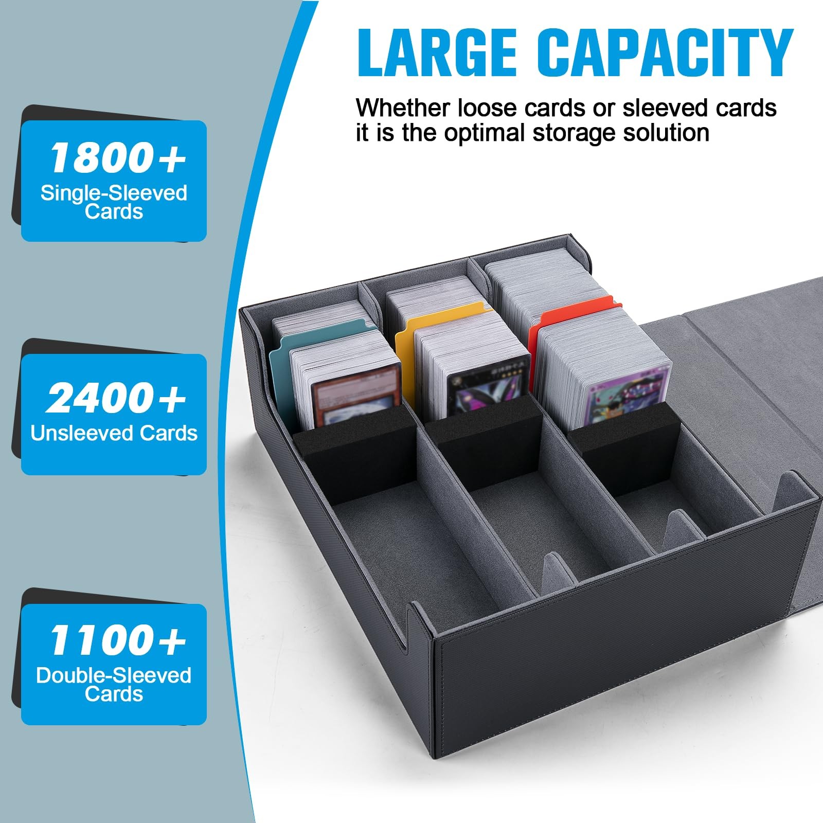 Trading Card Storage Box with 12 Dividers and 6 Foam Stoppers, Large Capacity…