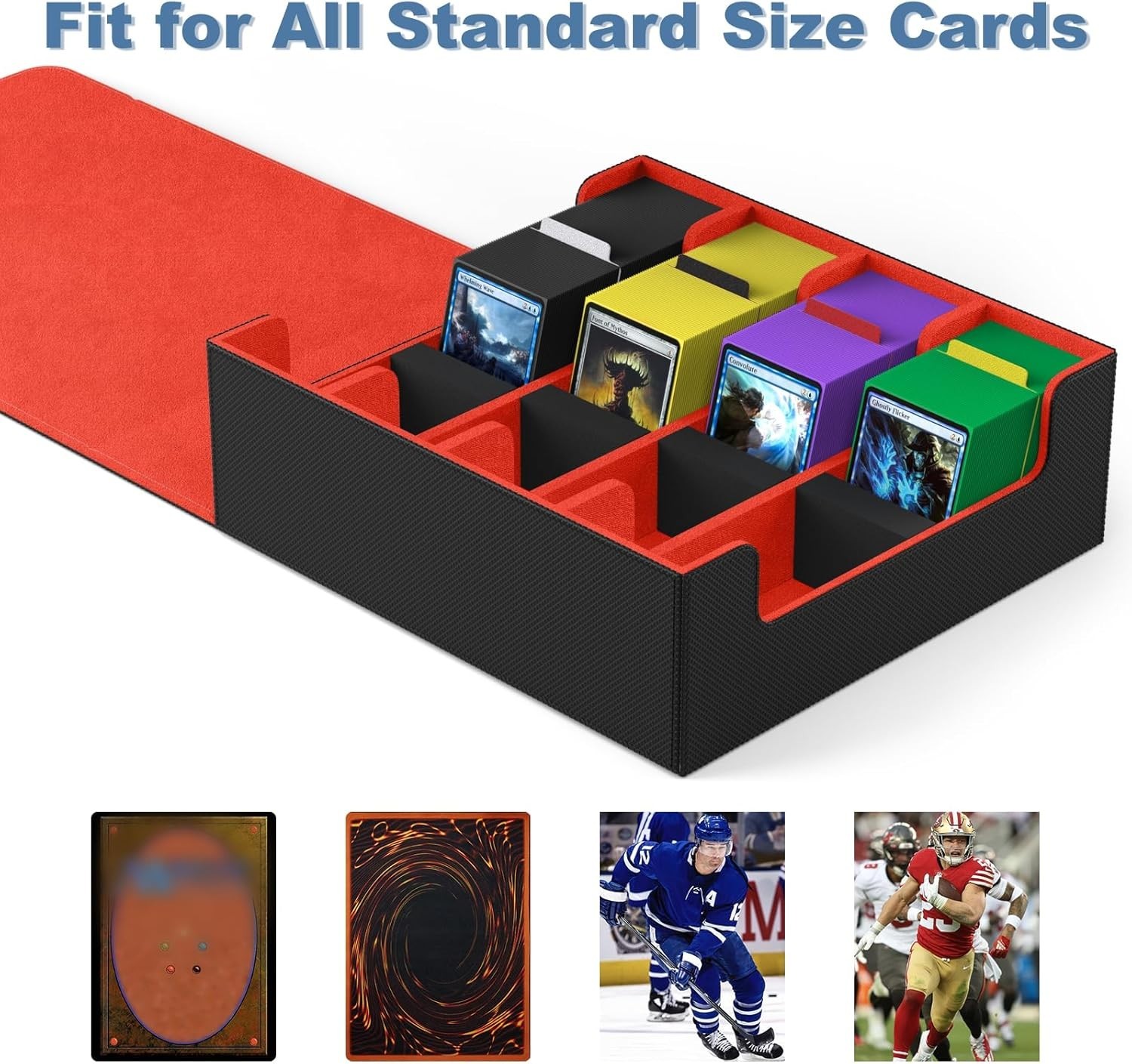 Black & Red Card Storage Box: Large Capacity with Colorful Dividers