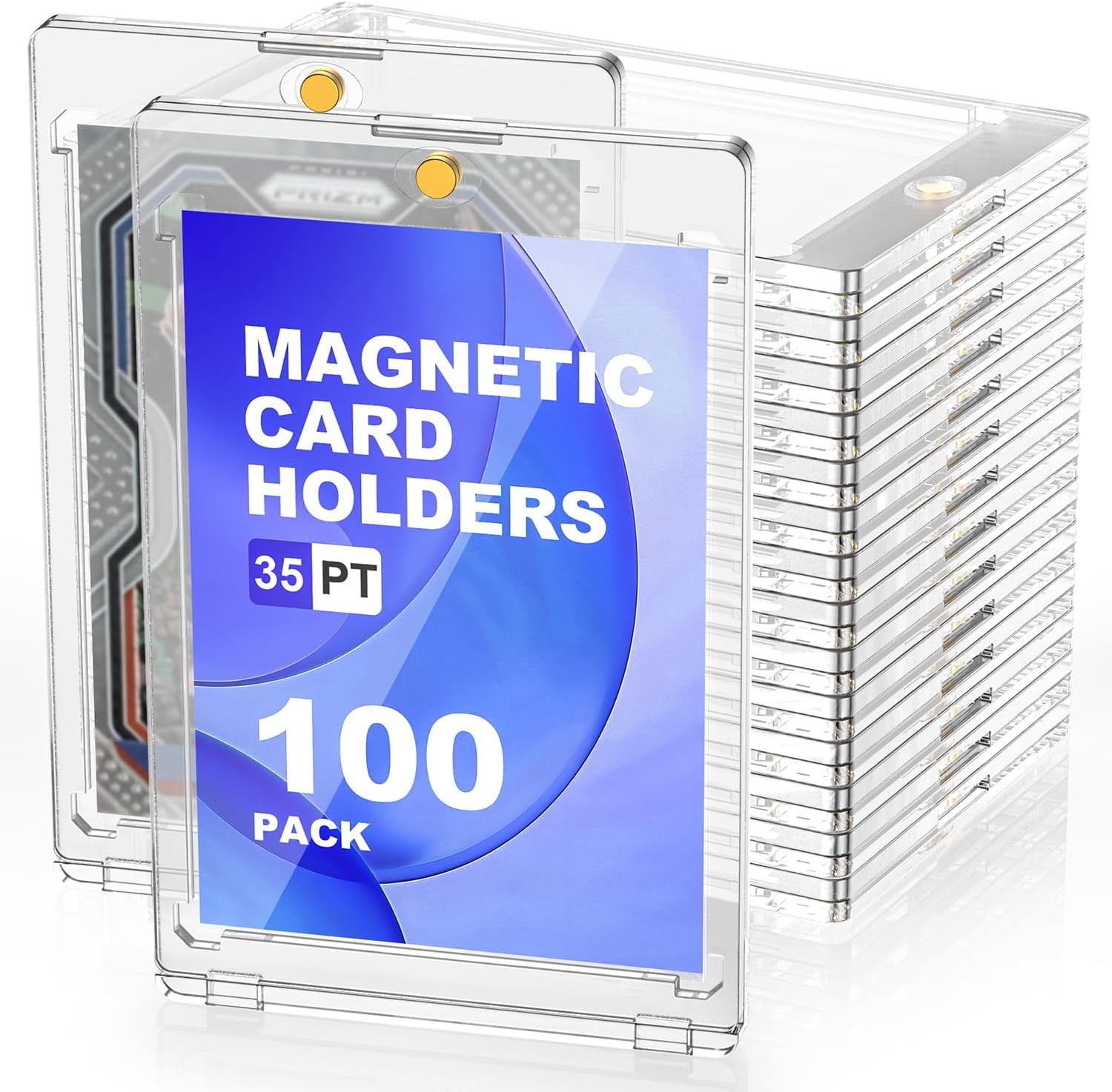 100 Pack Magnetic Trading Sports Card Holders 35pt One-Touch Hard UV Protection