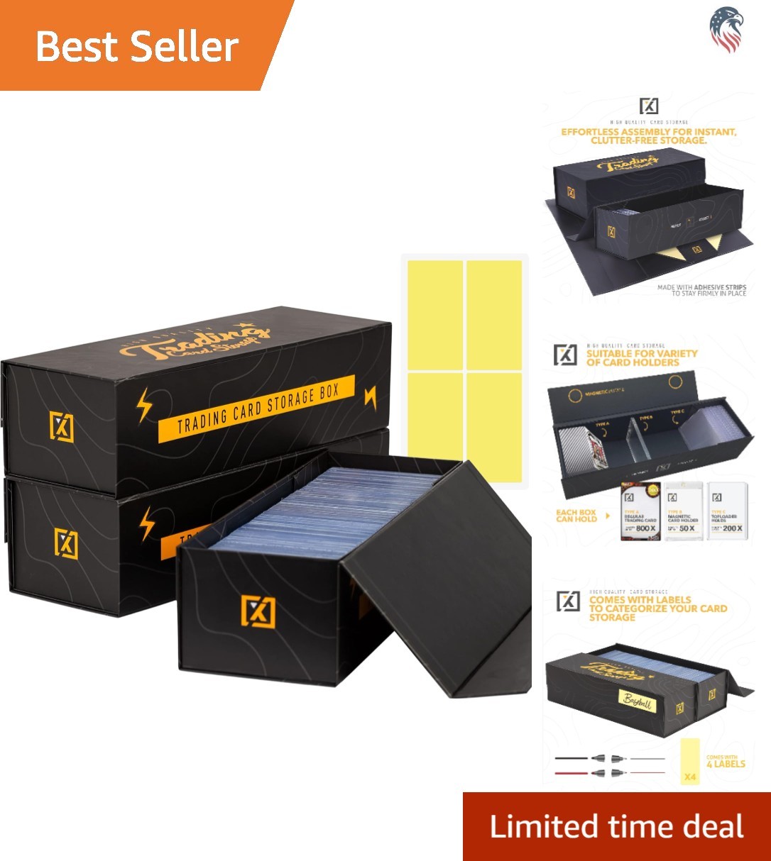 Compatible Card Storage Box 3 Pack Large Capacity Magnetic Lid for Trading Cards