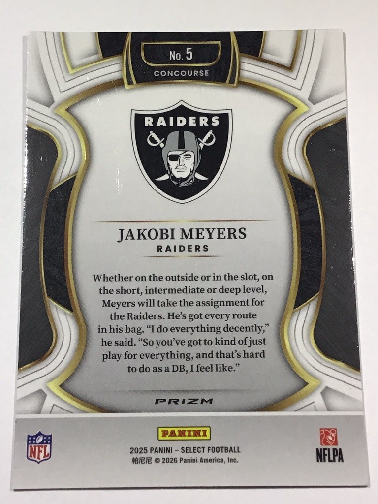 2025 Panini Select – Concourse – Pink Prizm Shock – Jakobi Meyers – #5