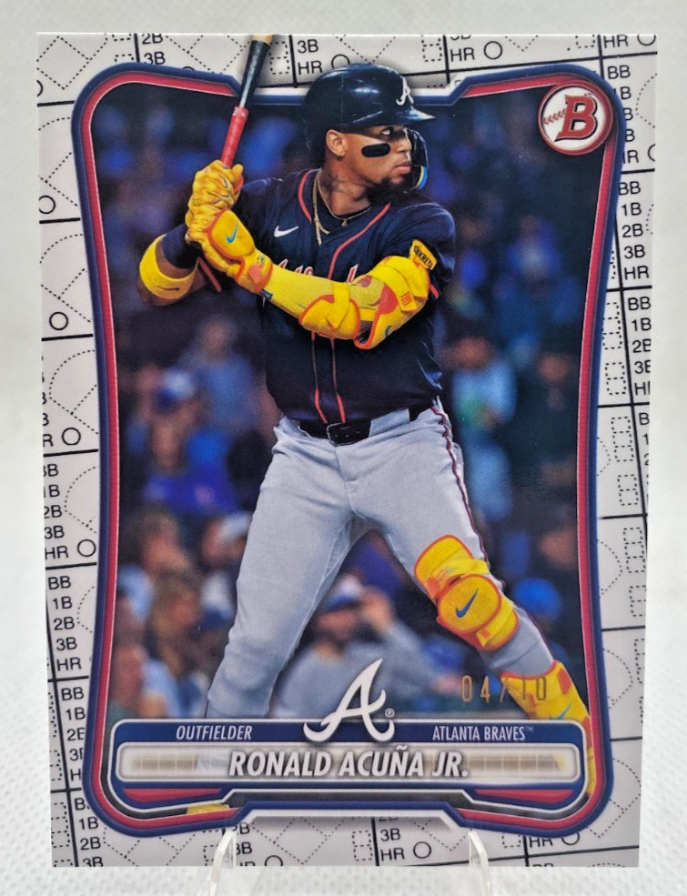 2026 Bowman Ronald Acuna JR White Scorecard Number Out of /10 Atlanta Braves
