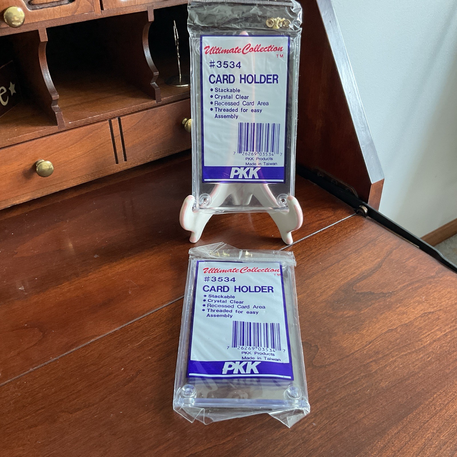 Two PKK Screw-down Card Holders #3534 Clear Stackable Recessed Card Area