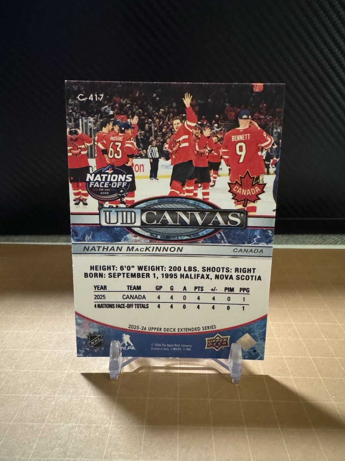 2025-26 Upper Deck Extended Series UD Canvas Nathan Mackinnon 4 Nations Face-Off