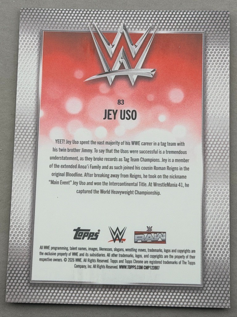 2026 Topps Chrome WWE ~ Magenta Refractor ~ JEY USO ~ #83 ~ 346/399