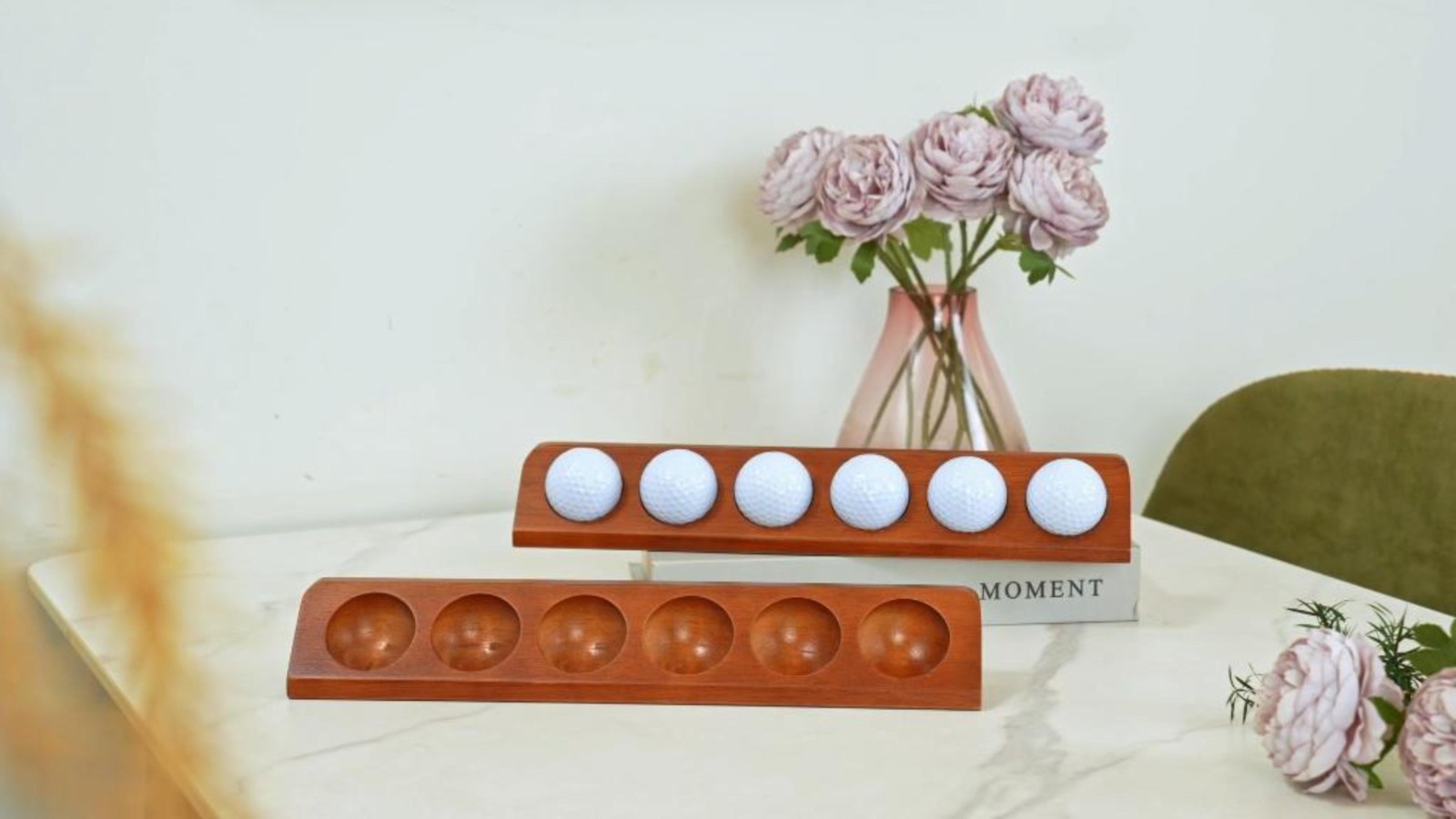 2-Pack Wooden Golf Ball Display Case – Wall Mount/Tabletop Holder for Collectors