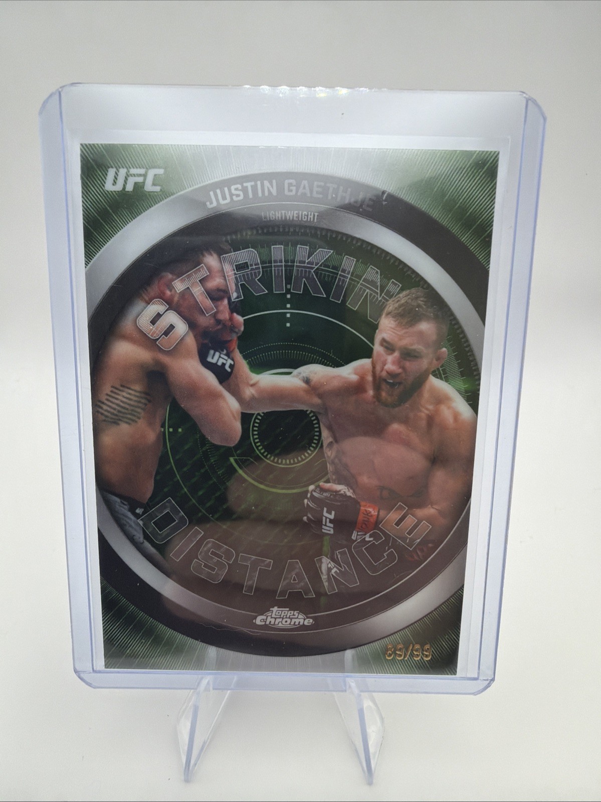 2026 Topps Chrome UFC Justin Gaethje Striking Distance /99 Green Refractor