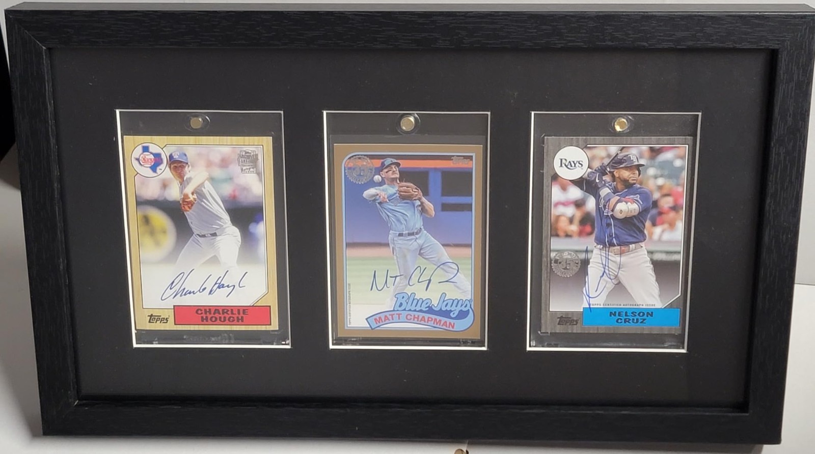 Trading Card Display Case 3 Wall & Tabletop Sport Football Baseball Wood Frame
