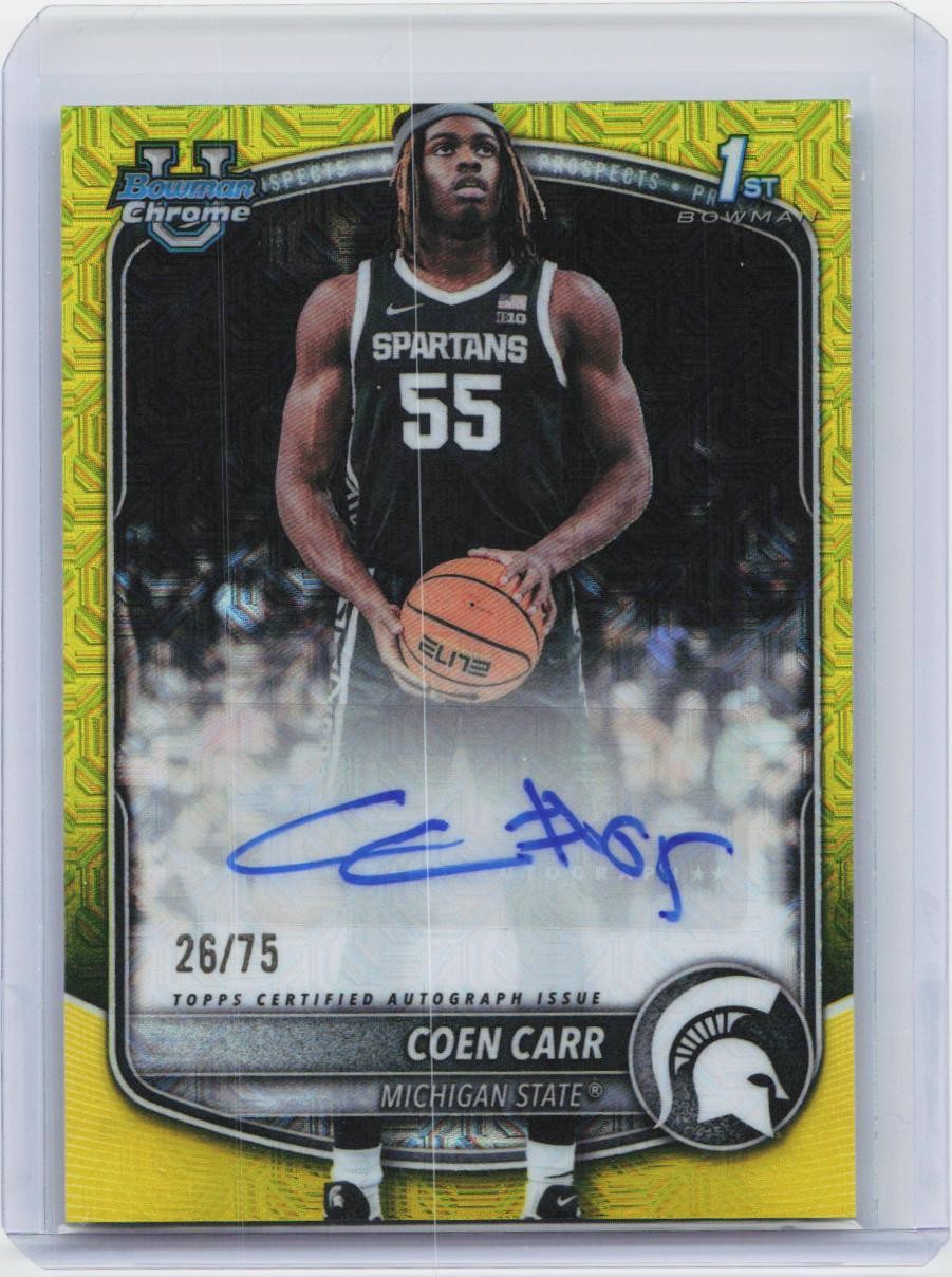 2025-26 Bowman #CPA-CC Coen Carr Chrome Prospect Autographs Yellow #/75