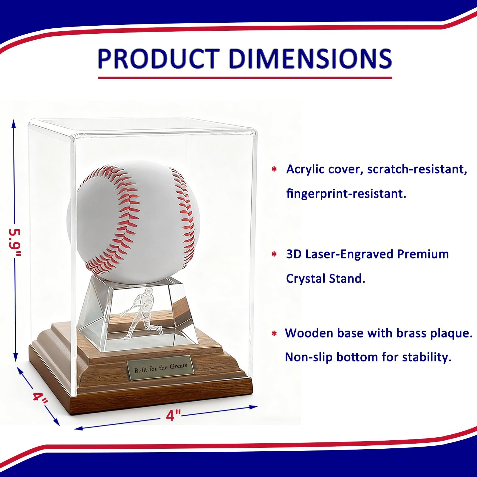 Acrylic Clear Baseball Cube Holder Display Case Box Stand W/ LED Lights